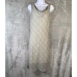 Faith Love & Passion Midi Dress Sz 8 Beige Floral Geometric 90s Cottage Fairy